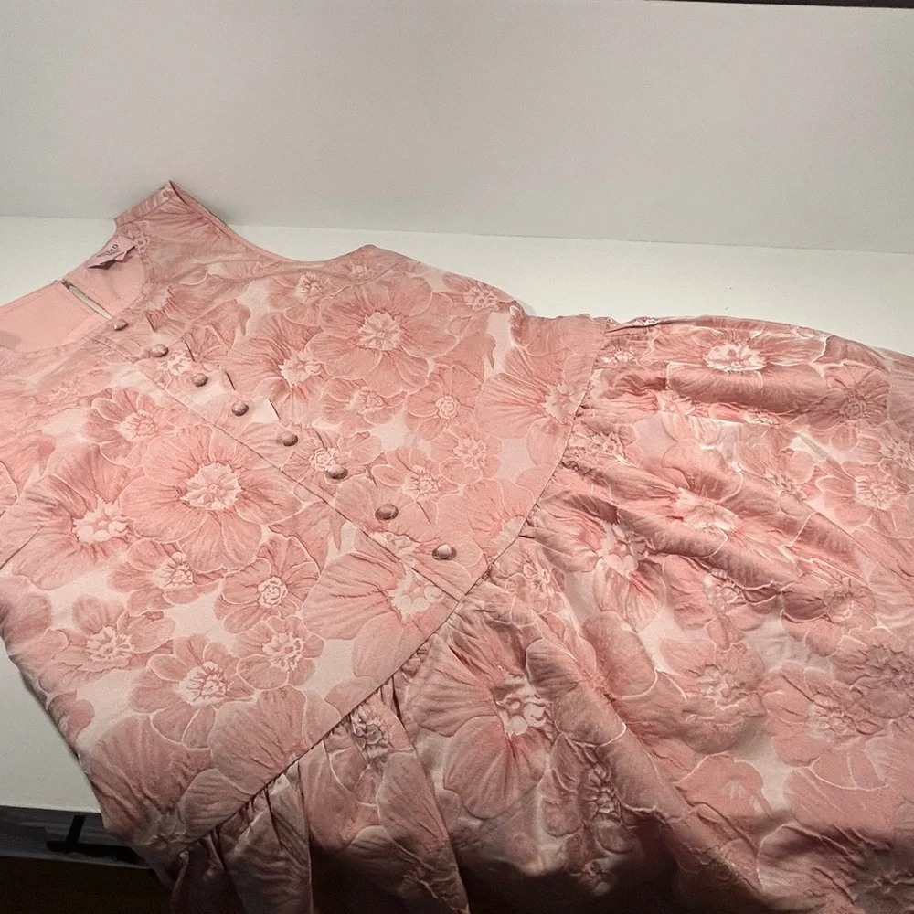 Entro Floral Dress Small Pink Jacquard Fit Flare Lined Sleeveless Boutique - Picture 6 of 12